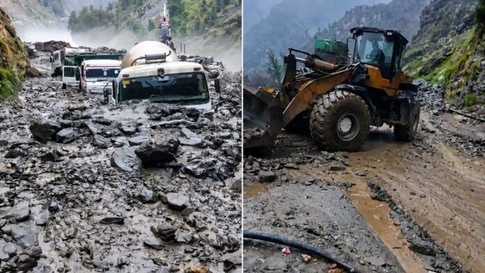 Debris and landslide at Kwar Hydroelectric Project site